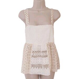 NEW BY ANTHROPOLOGIE WHITE IVORY EYELET BABYDOLL STYLE TOP TANK MEDIUM